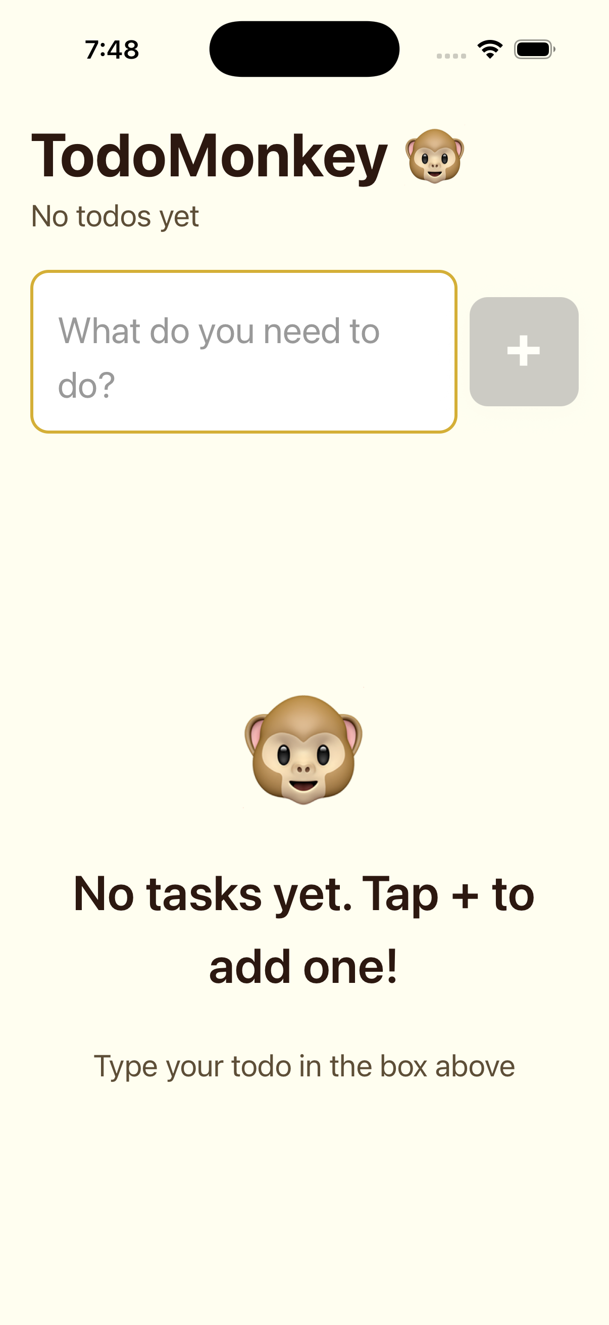 TodoMonkey empty state with large text input